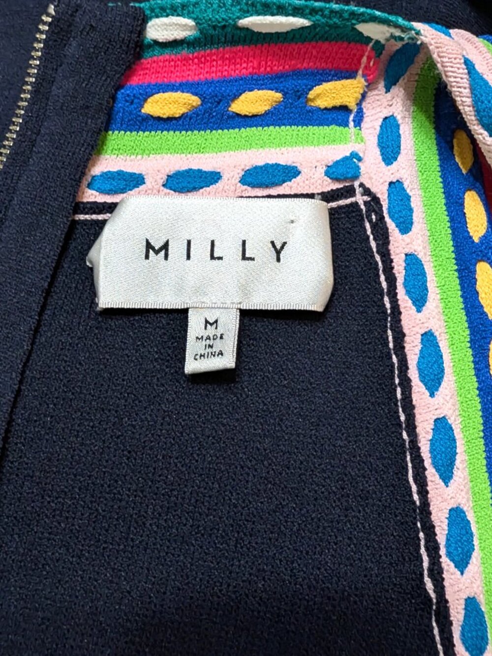 Milly New York Multicolor Trim Skater Dress M Blue Retro Y2K Whimsigoth - Picture 7 of 7